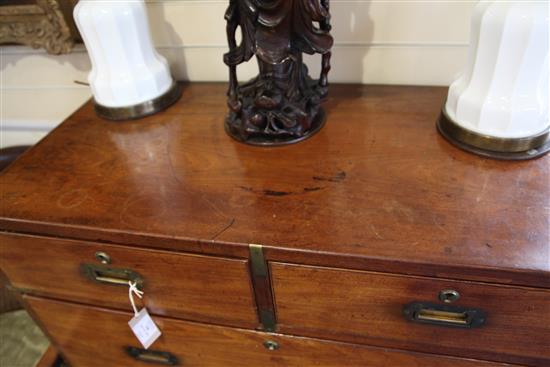 A Victorian mahogany brass bound military chest, W.3ft 3in.